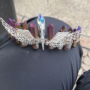 Summer Festival Angel Wings Black Titanium Kyanite Goddess Crystal Crown